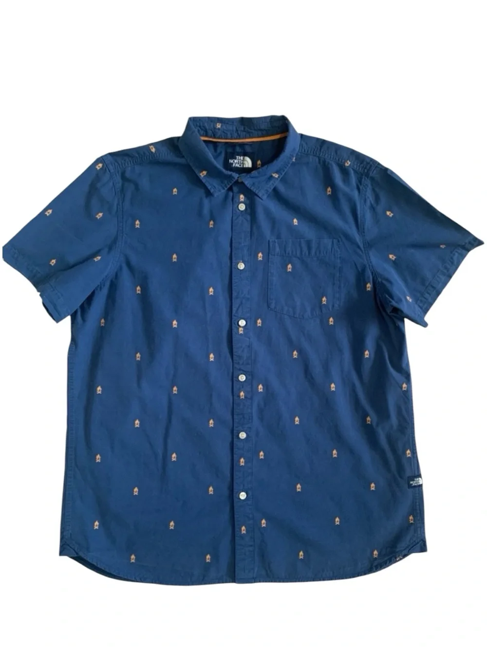 The North Face Short Sleeve Button Down Shirt Blue Bonfire Campfire Size…